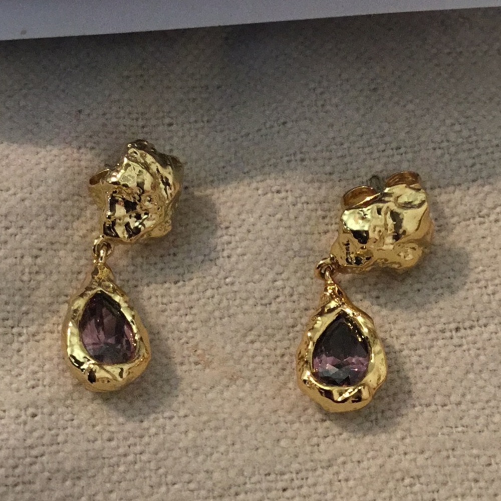 New Luxurious Alexis Bitter Pebble Cake Bezel Set Dangle Earrings With Dust Bag